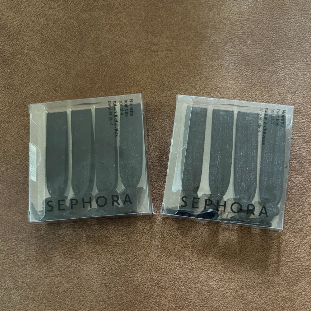 Sephora Elastic Knotted Ribbon Hair Ties, Black  Set of 2 packs of 4 hair ties